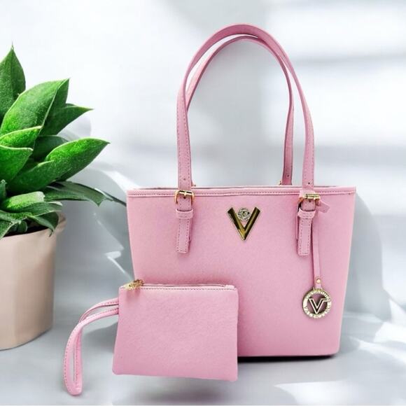 Valentino Orlandi Pink Vegan Leather Tote Bag Purse Wallet Set NWT - Picture 1 of 10